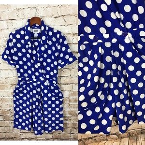 Vintage royal blue and white polkadot romper
